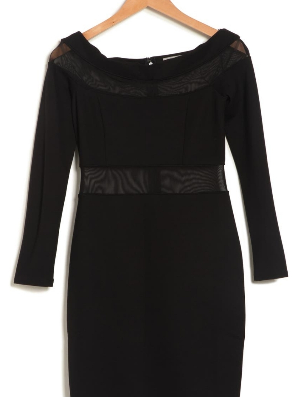 Black Long-Sleeve Sheer Panel Bodycon Dress